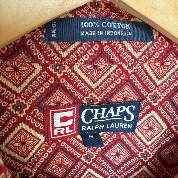 VINTAGE! Chaps x Ralph Lauren Men's Geometric Red Long Sleeve Button-Up Shirt M - Picture 7 of 7